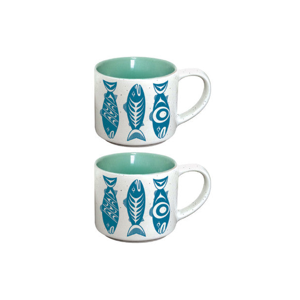 Ceramic Espresso Mugs - Set of 2 - Salmon in the Wild